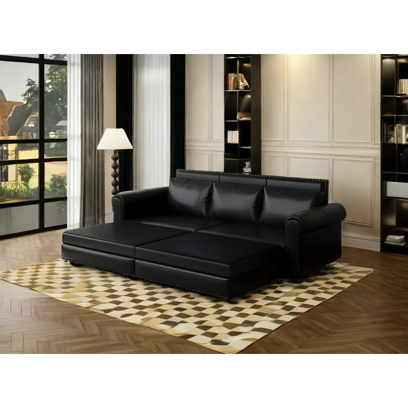 Lark Manor Multi Functional Chesterfield Sofa Bed 3 In 1 Faux Leather Convertible With Nailhead Trim Wayfair